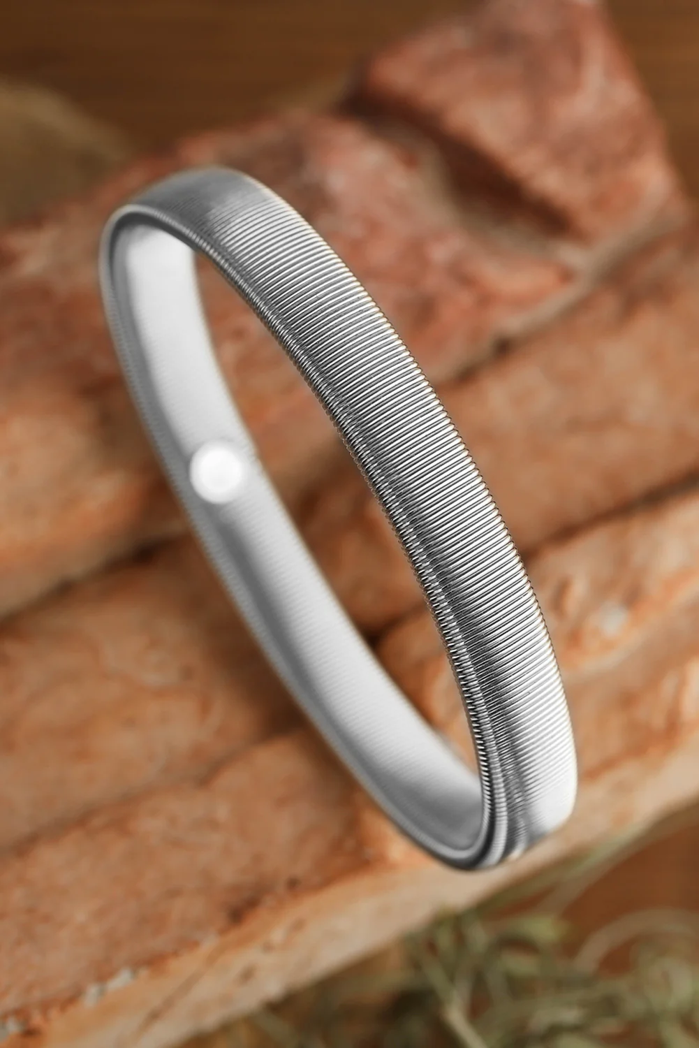 White Stretchy Plated Metal Wide Bangle