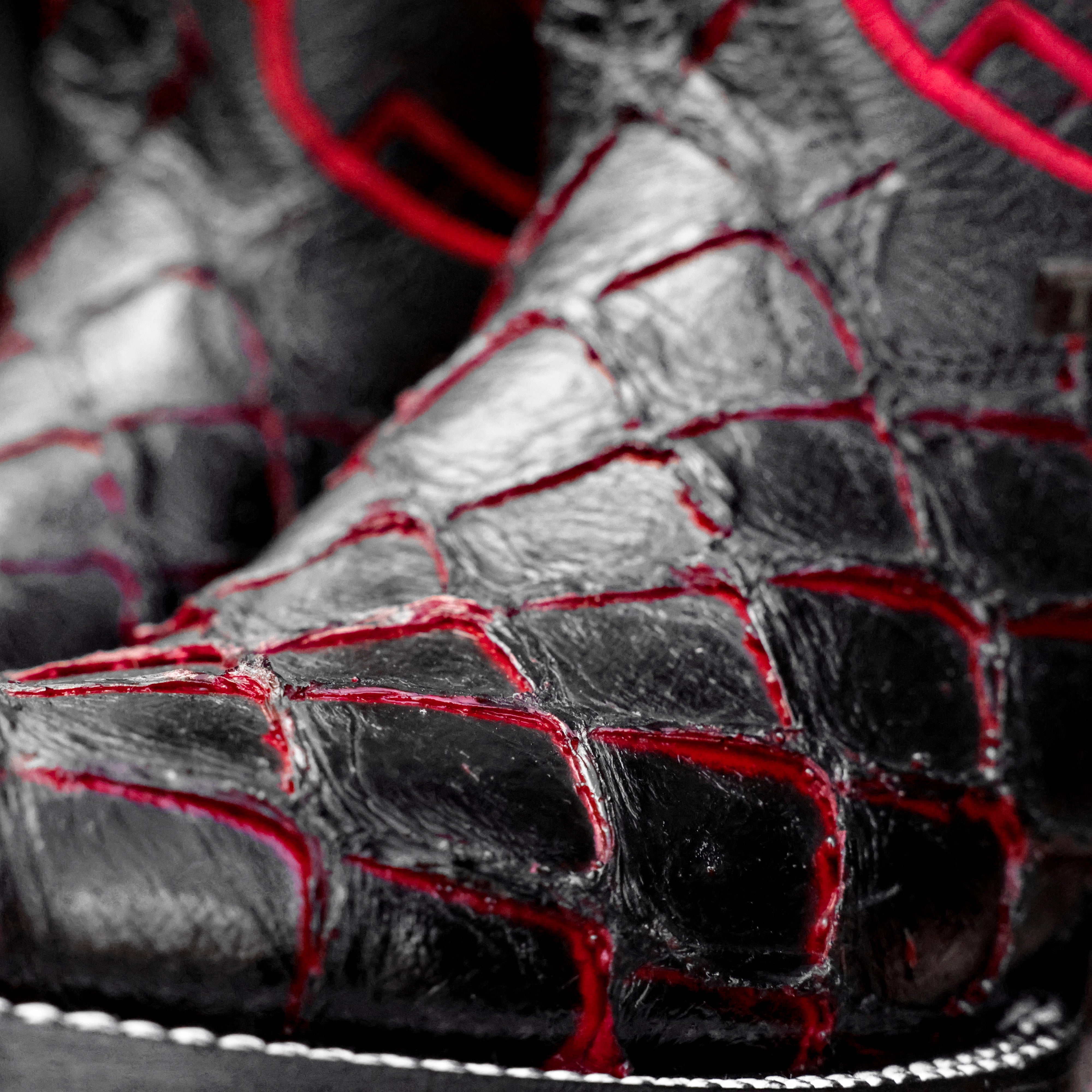 Black Cherry Pirarucu Leather Boots - Square Toe