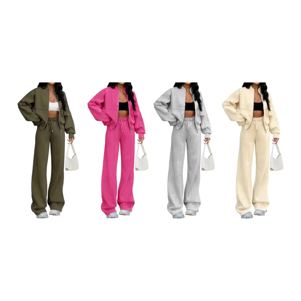 Women’s 2-Piece Set – Zip Up Jacket & Elastic Waist Pants