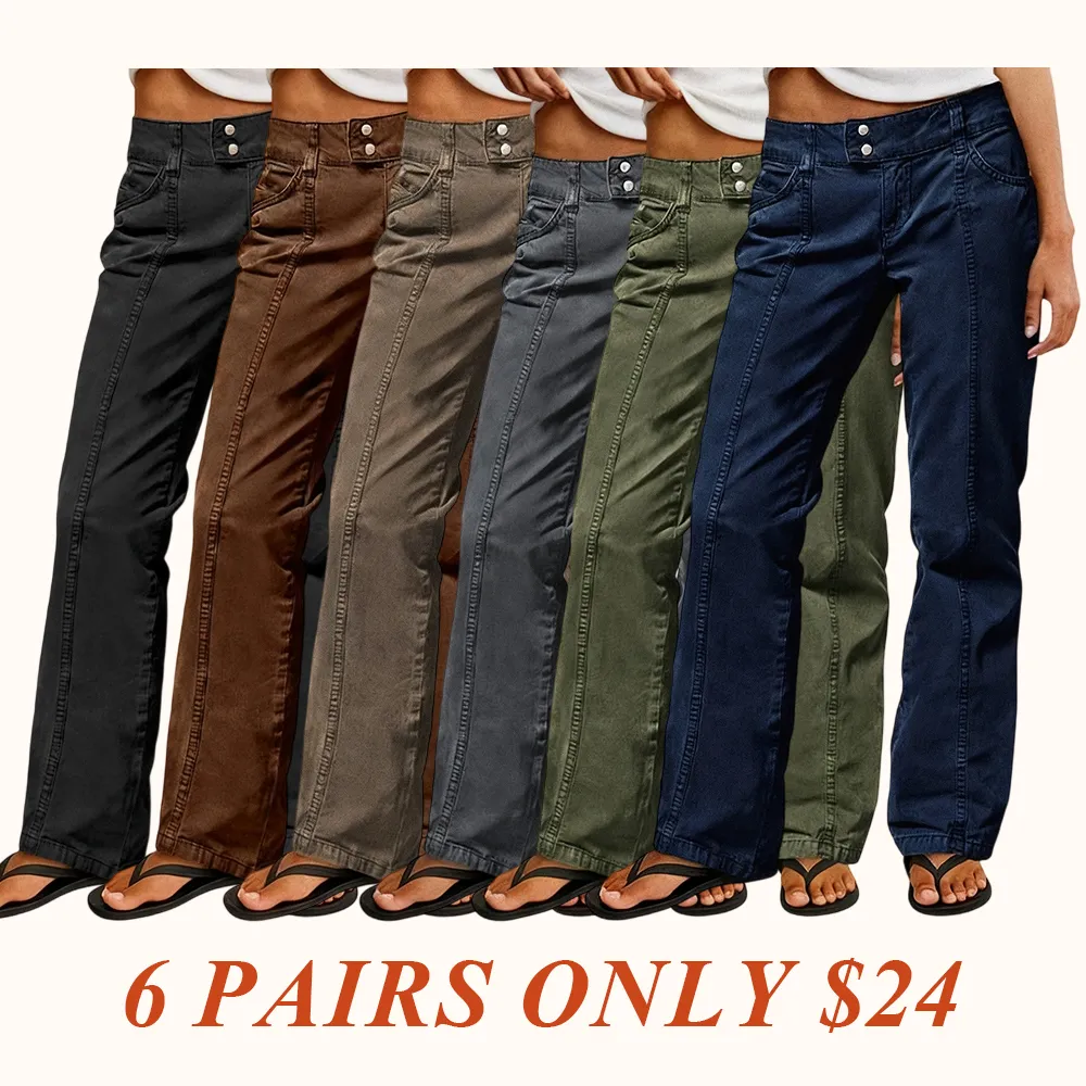 Mid Rise Straight Leg Pants women’s clothes Stretchy Fabric