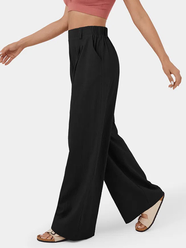 Pleated Solid Color Split-Joint Loose Wide Leg Trousers Pants