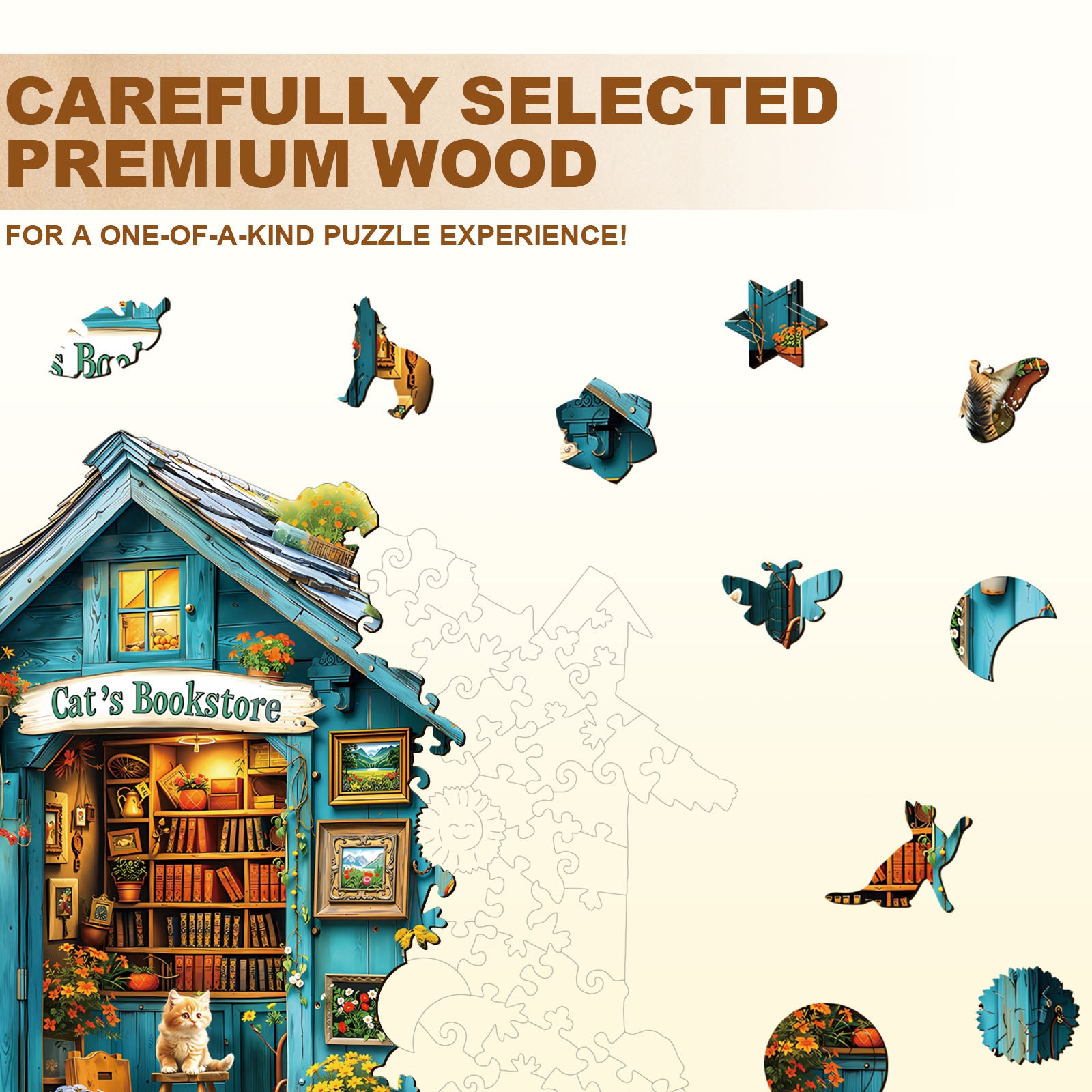 Cat's Bookstore Wooden Jigsaw Puzzle