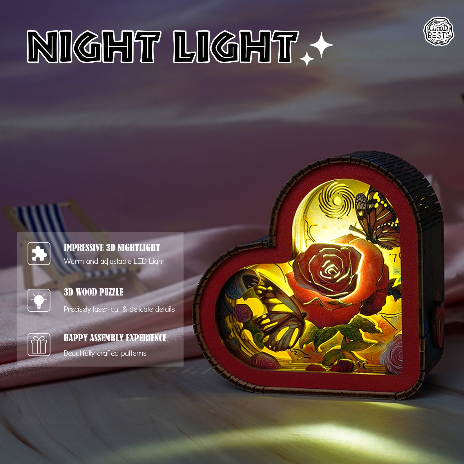 Flowers and Butterflies Kit - 3D Wooden Puzzle Night Light