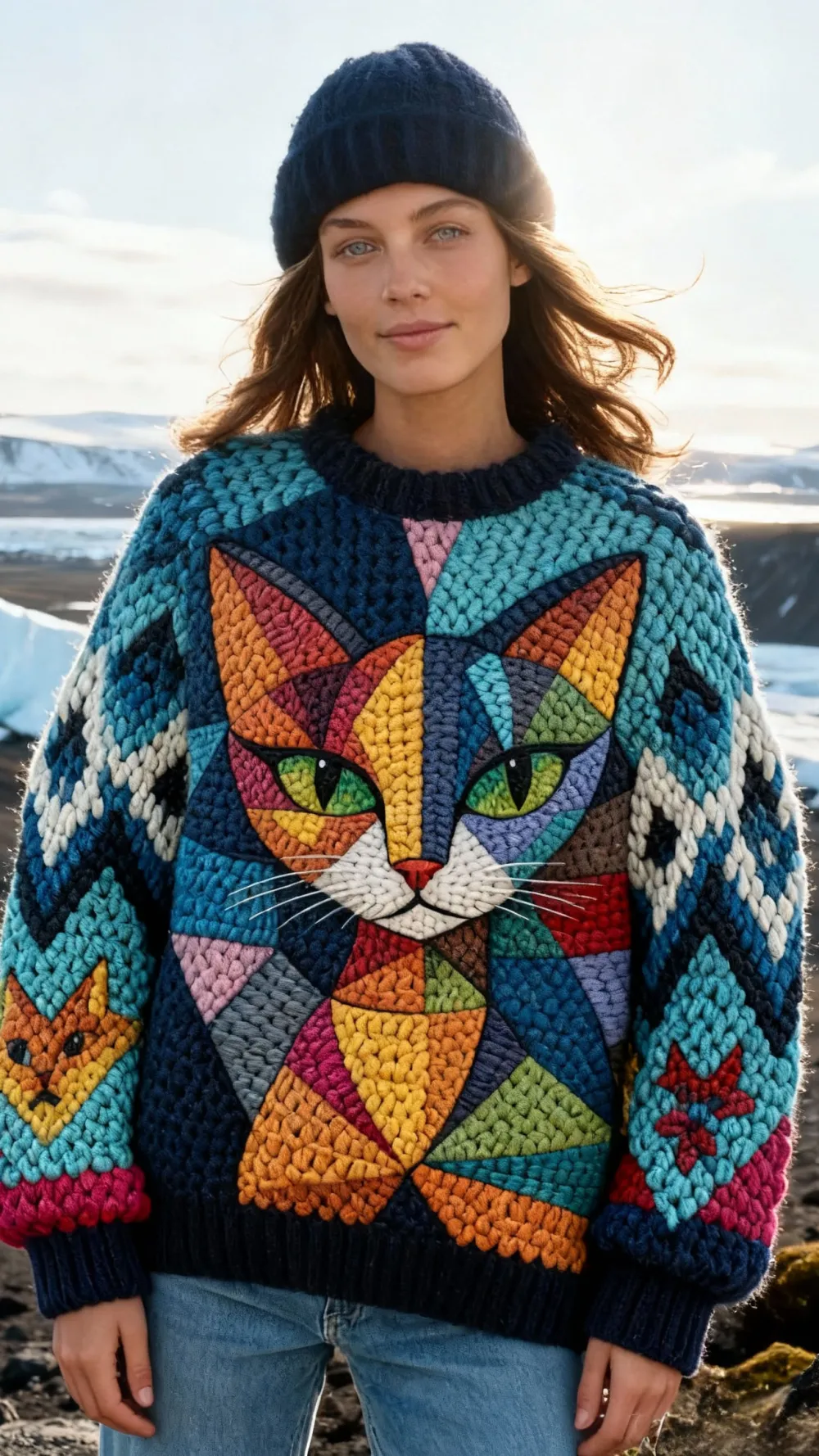 3 PCS $17.97 Women's Artistic Animals Line Knit Hooded Sweater