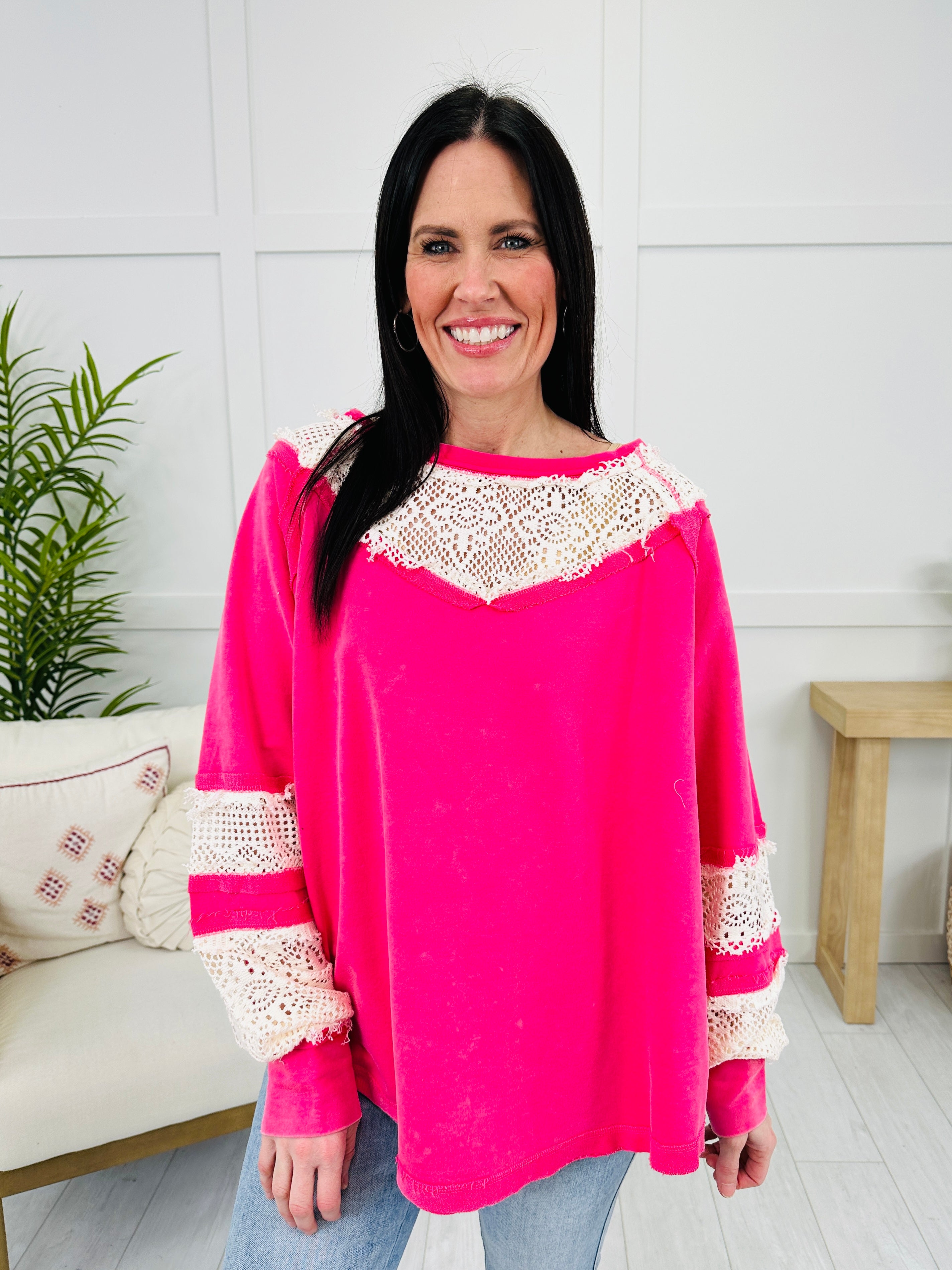 Lace In The Clouds Top In Fuchsia