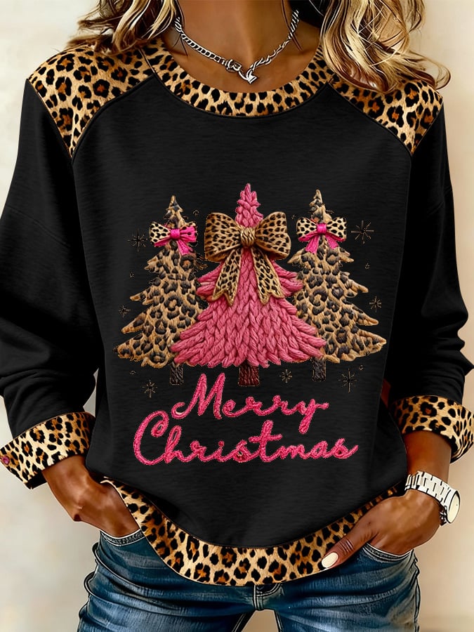 Women's Retro Christmas Season Artistic Pattern Patchwork Casual Sweatshirt
