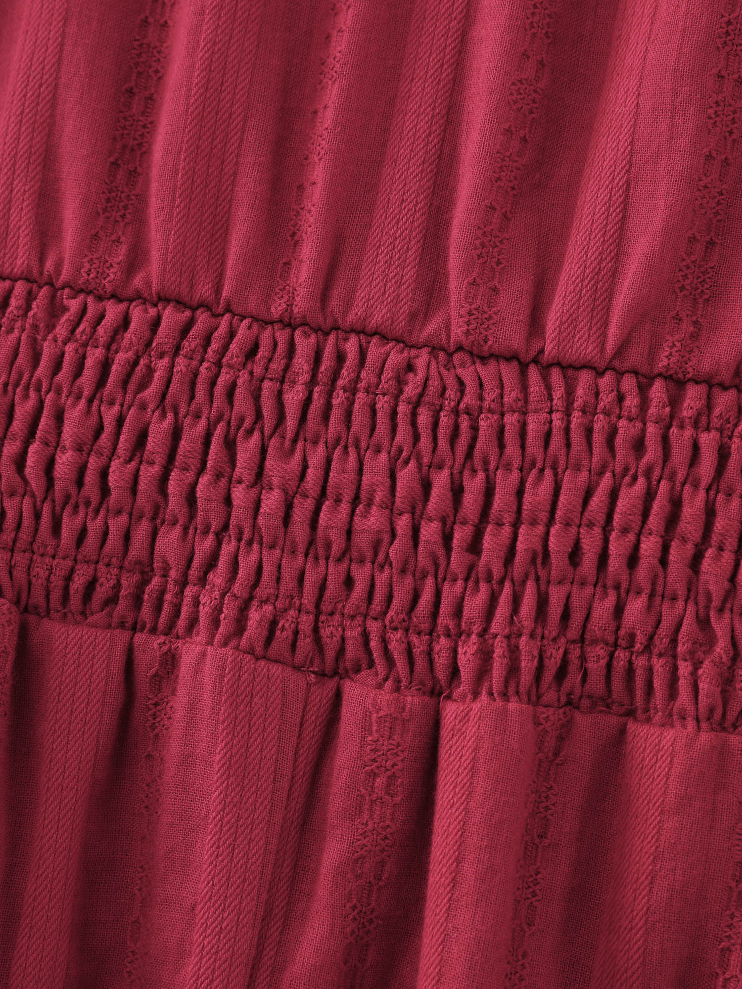 Cotton Textured Cinched-Waist Tiered Midi Dress