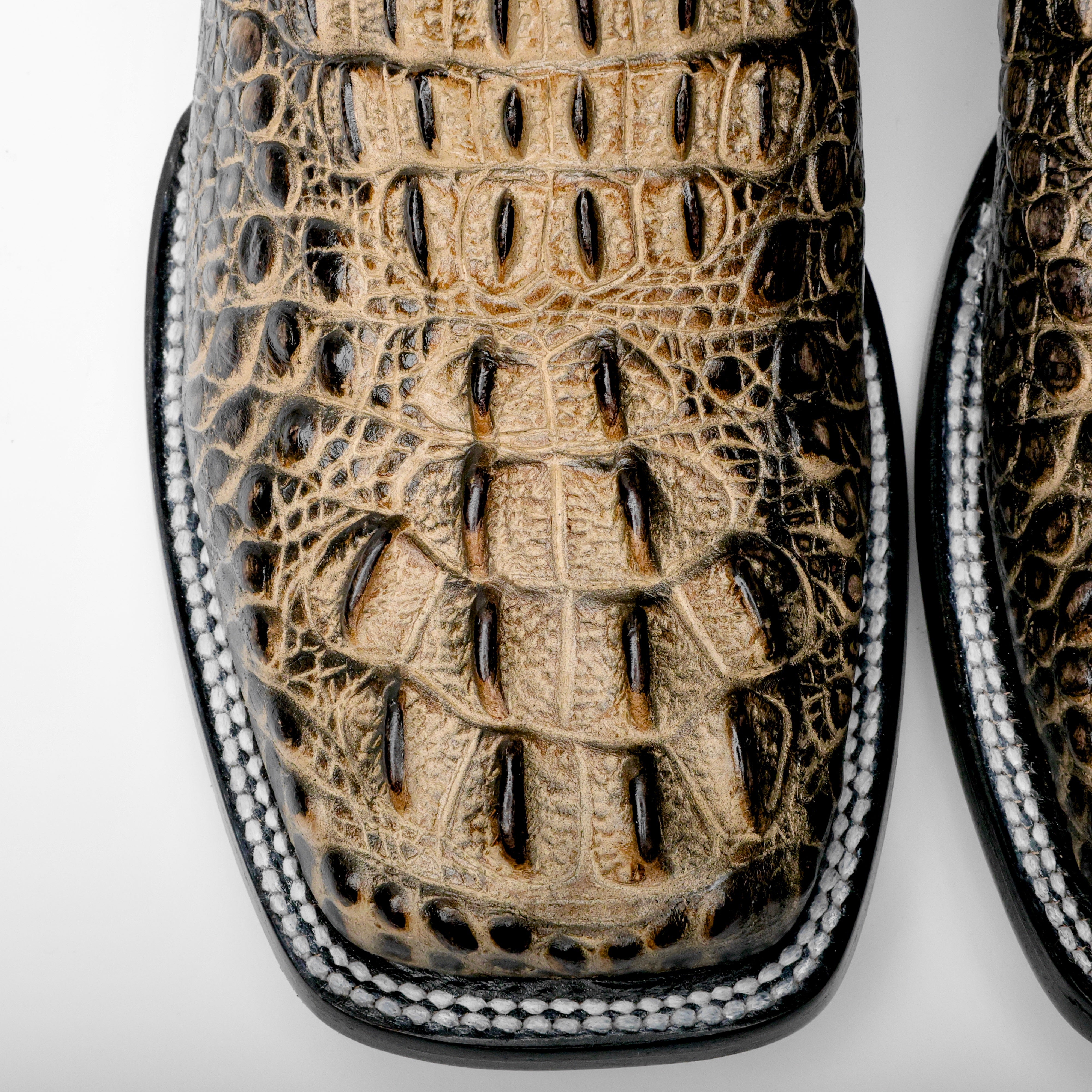 Orix Two-Tone Caiman Neck Leather Boots - Square Toe