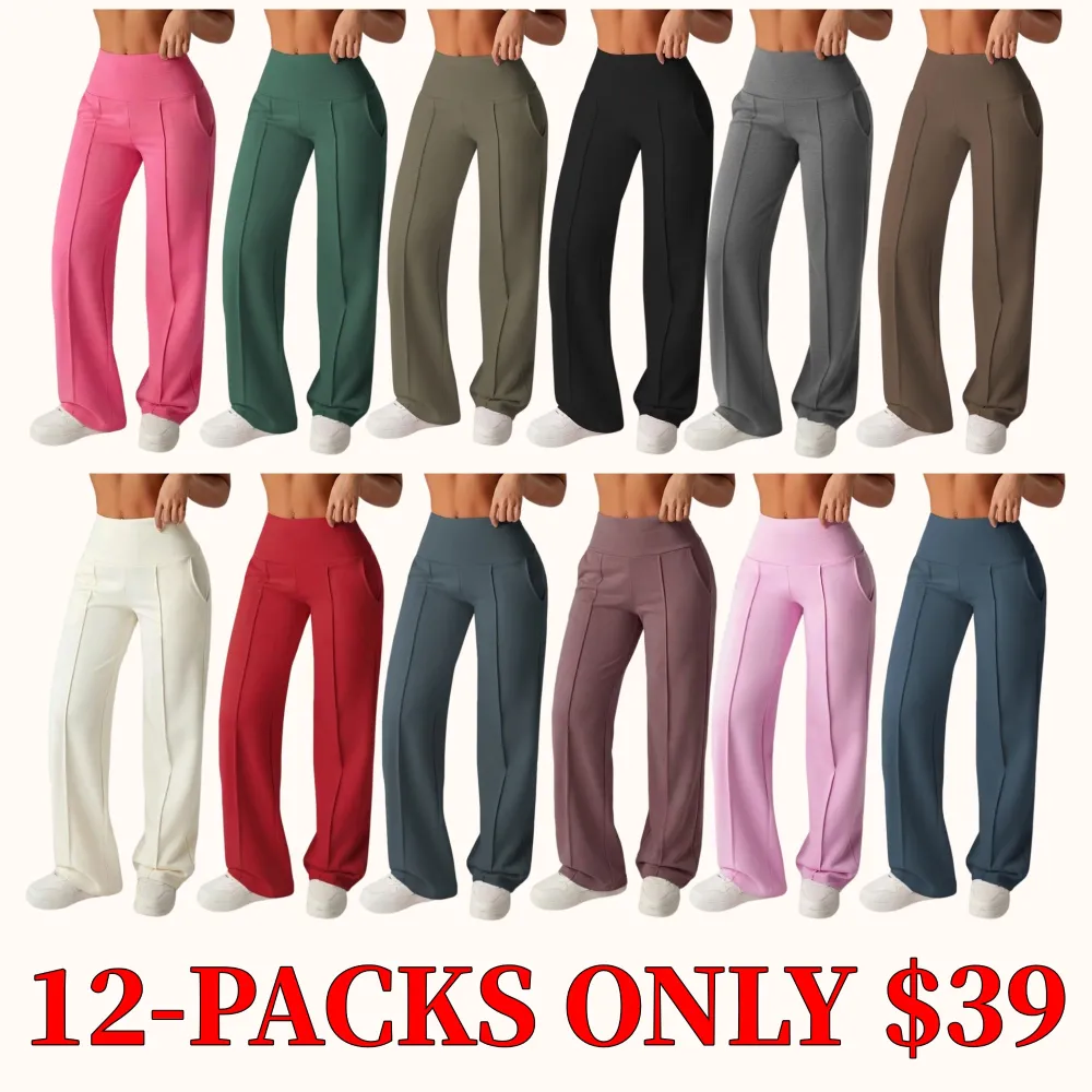 Women's mid-rise elastic wide-leg pants, casual and sporty style.