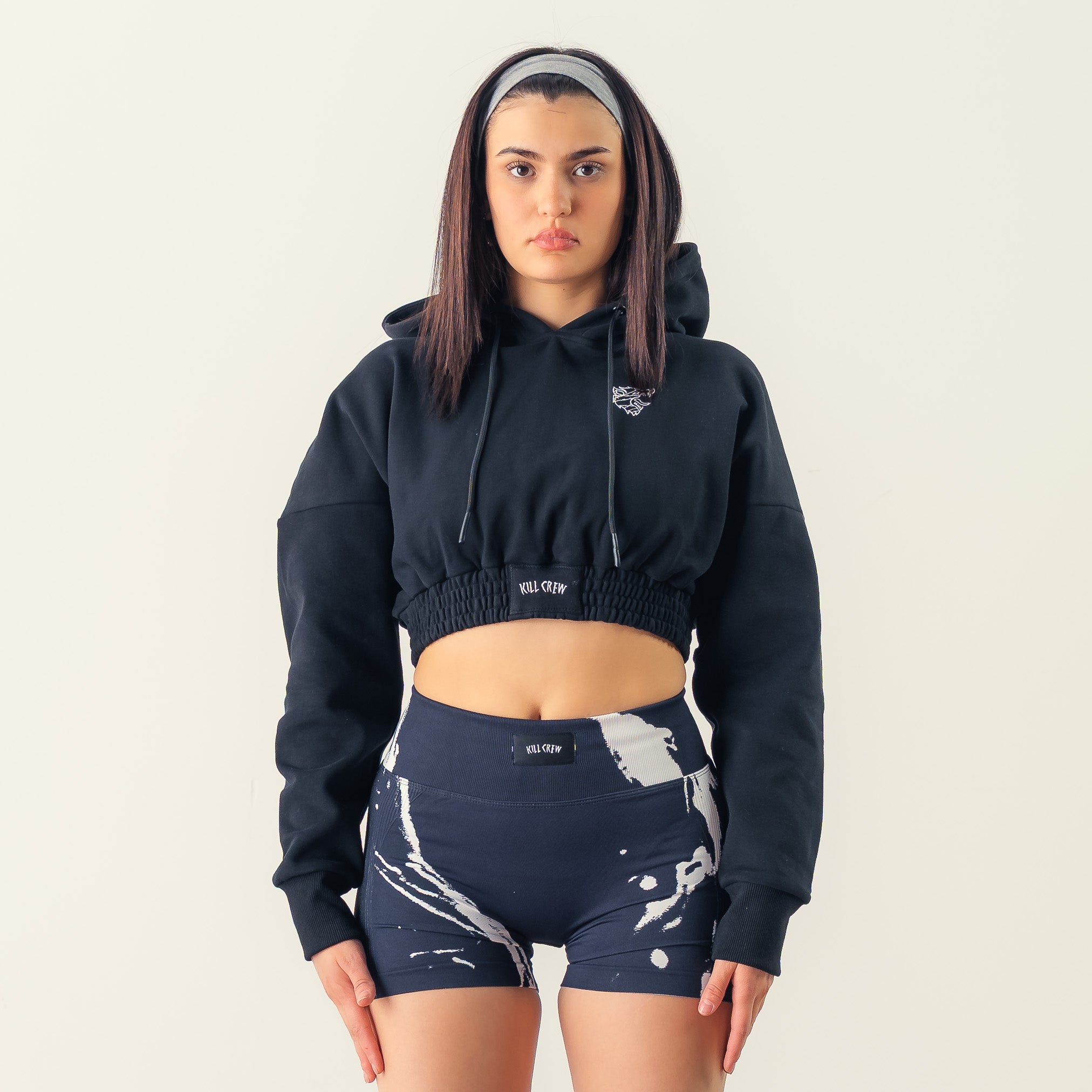 CROP HOODIE - BLACK / WHITE