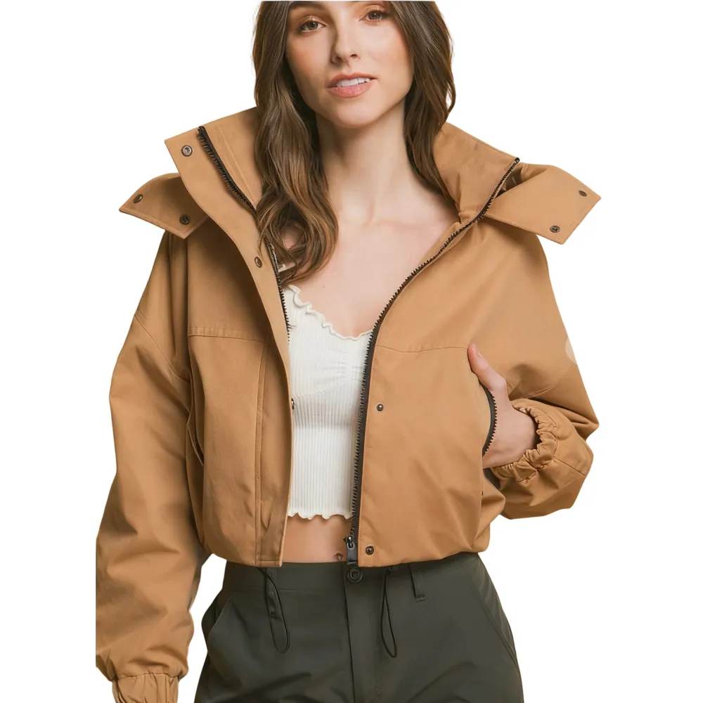 Women's Cropped Hooded Cargo Jacket