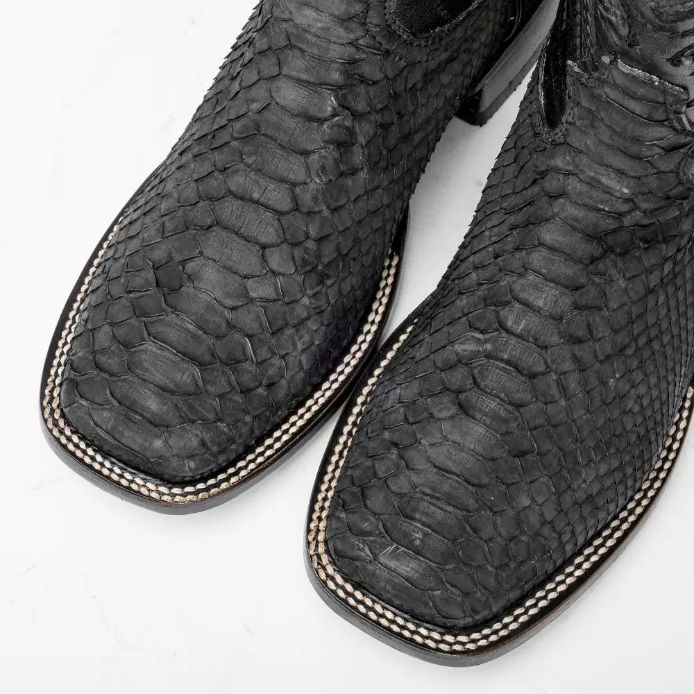 GENUINE Matte Black Python Boots - Square Toe