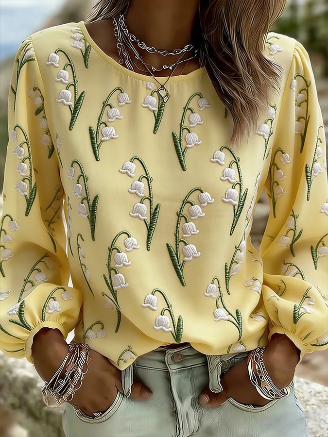 Women's Casual Floral Print Long-Sleeved Top- Fast Shipping