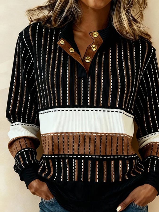 Women'S Casual Color Block Printed Pullover Sweatshirt