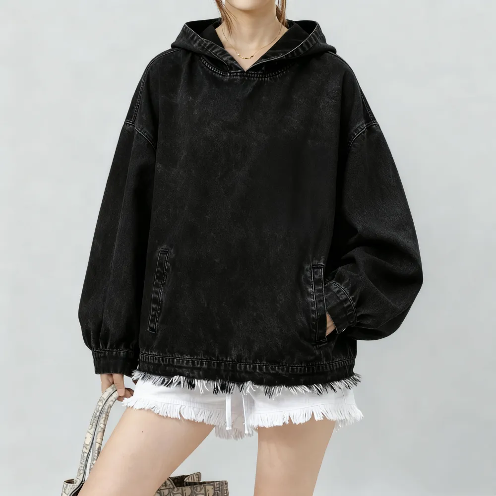 WOMEN'S DENIM HOODED SWEATSHIRT