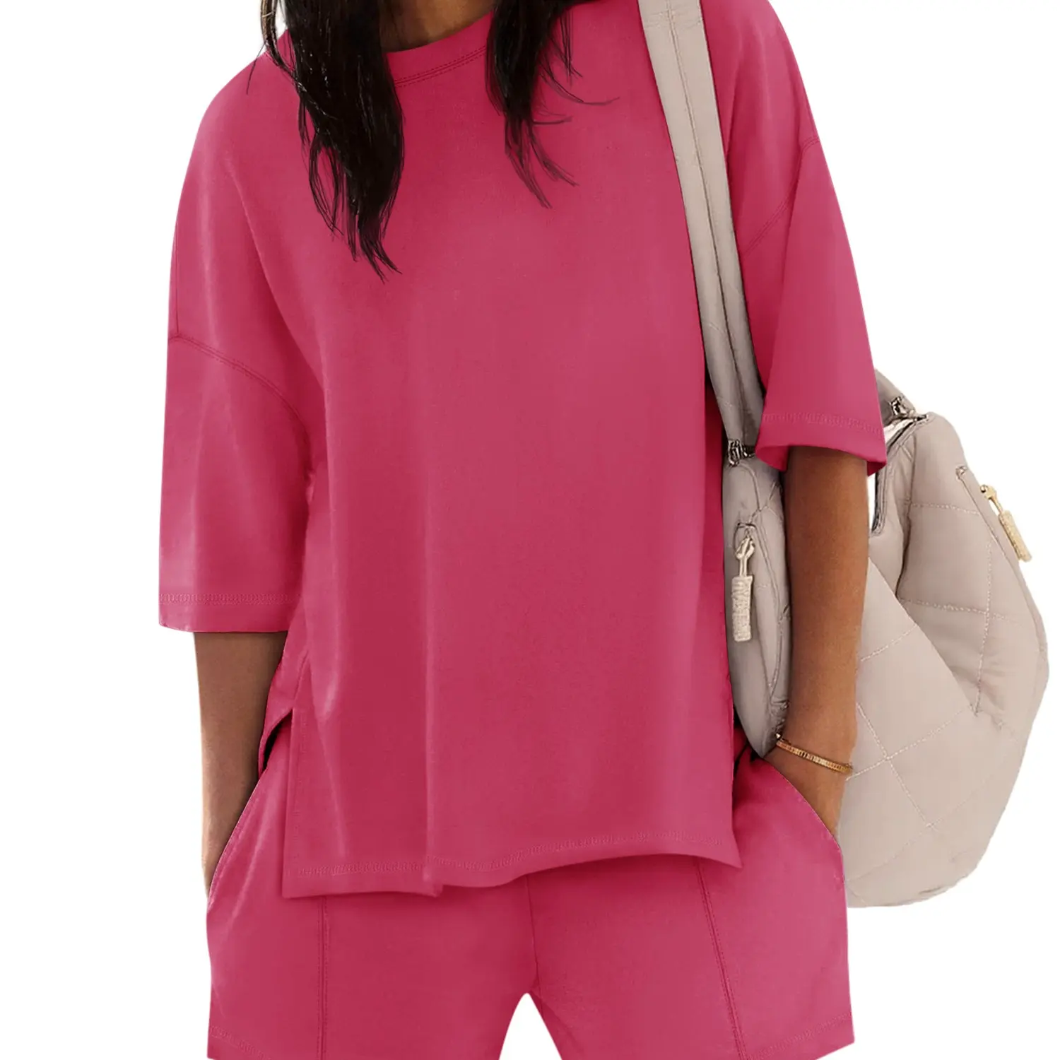 2026 Womens Shorts Sets 2 Piece Outfits Summer Half Sleeve Crew Neck Lounge Sets Matching Clothing