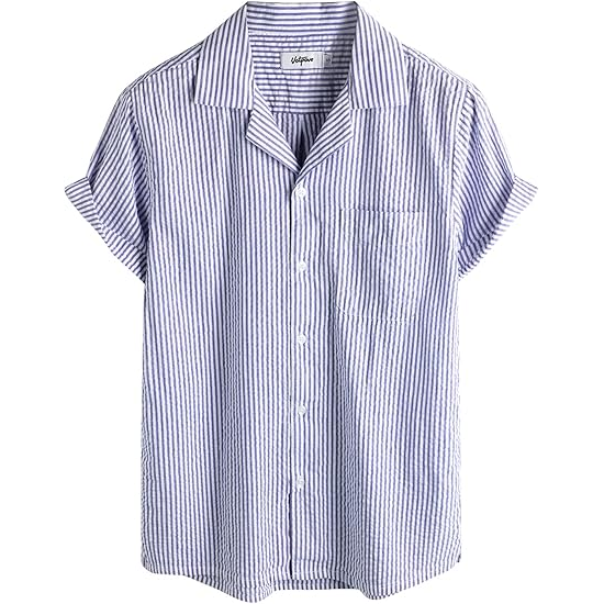 Men‘s Striped Summer Shirt Casual Button Down Short Sleeve Beach Shirts