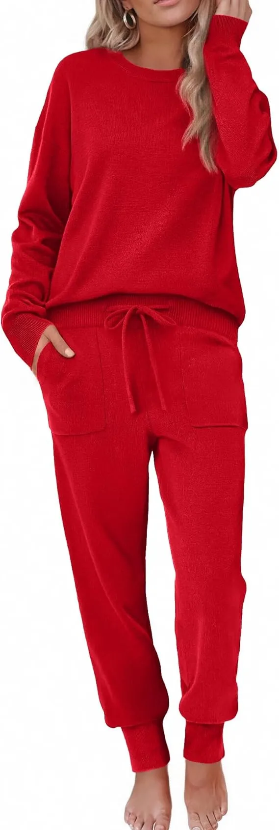 Women's Long Sleeve Knit Loungewear Set Jogger Pants Outfit