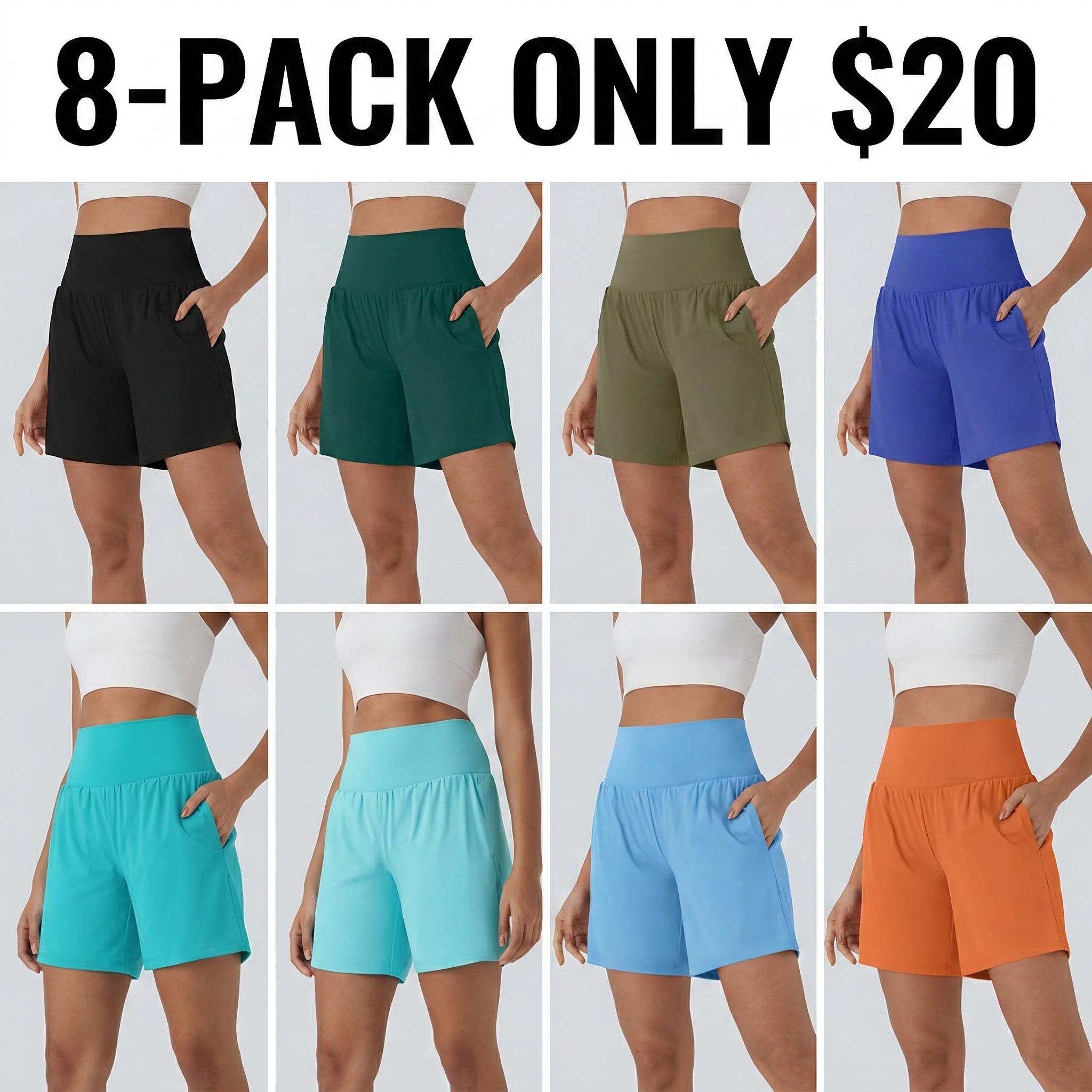 Women's 2-Piece Super High Waisted Back Pocket & Side Hidden Pocket 2-in-1 Yoga Shorts Set