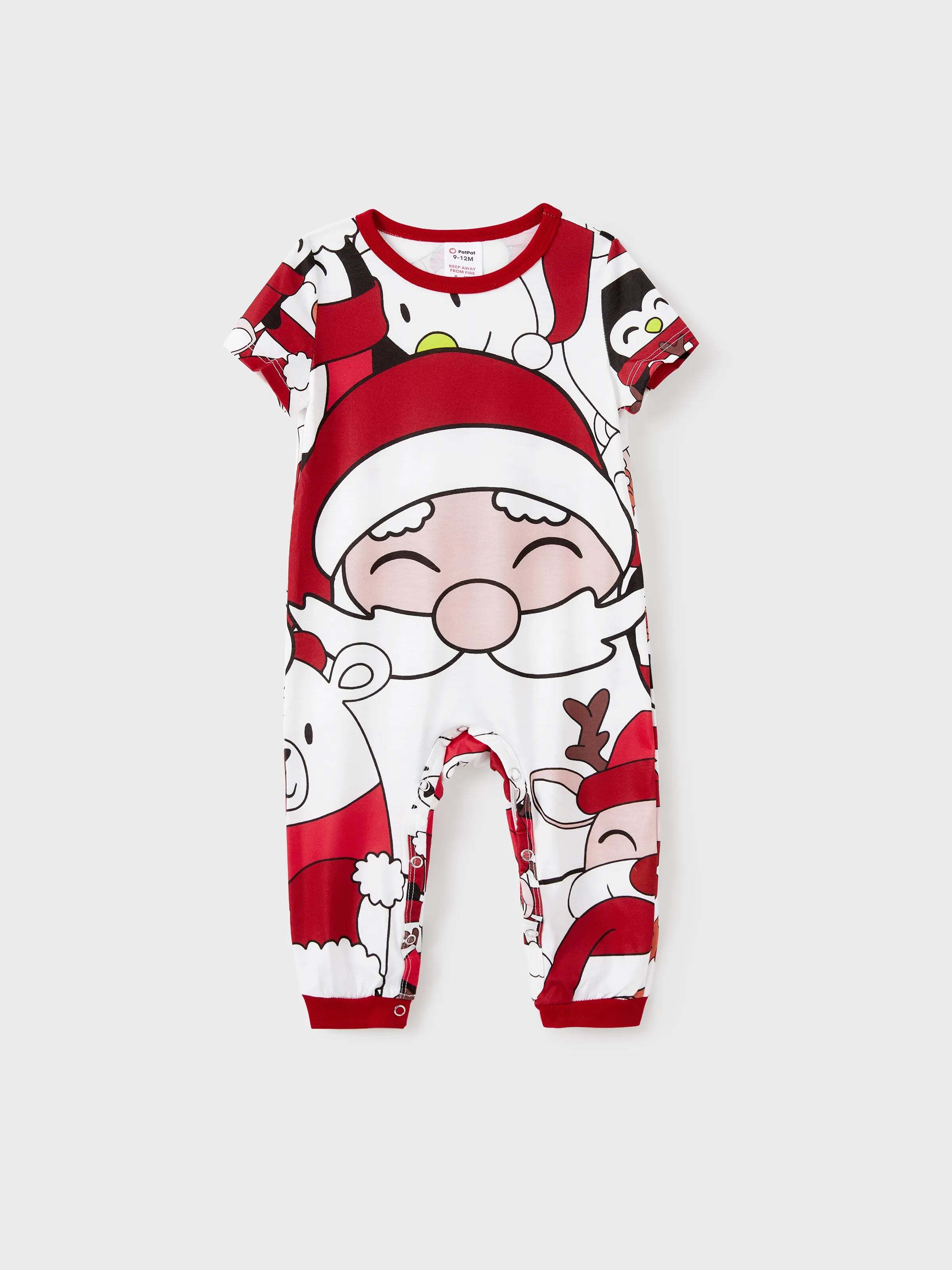 Christmas Santa and Snowman Print Family Matching Short-sleeve Tops and Shorts Pajamas Sets White
