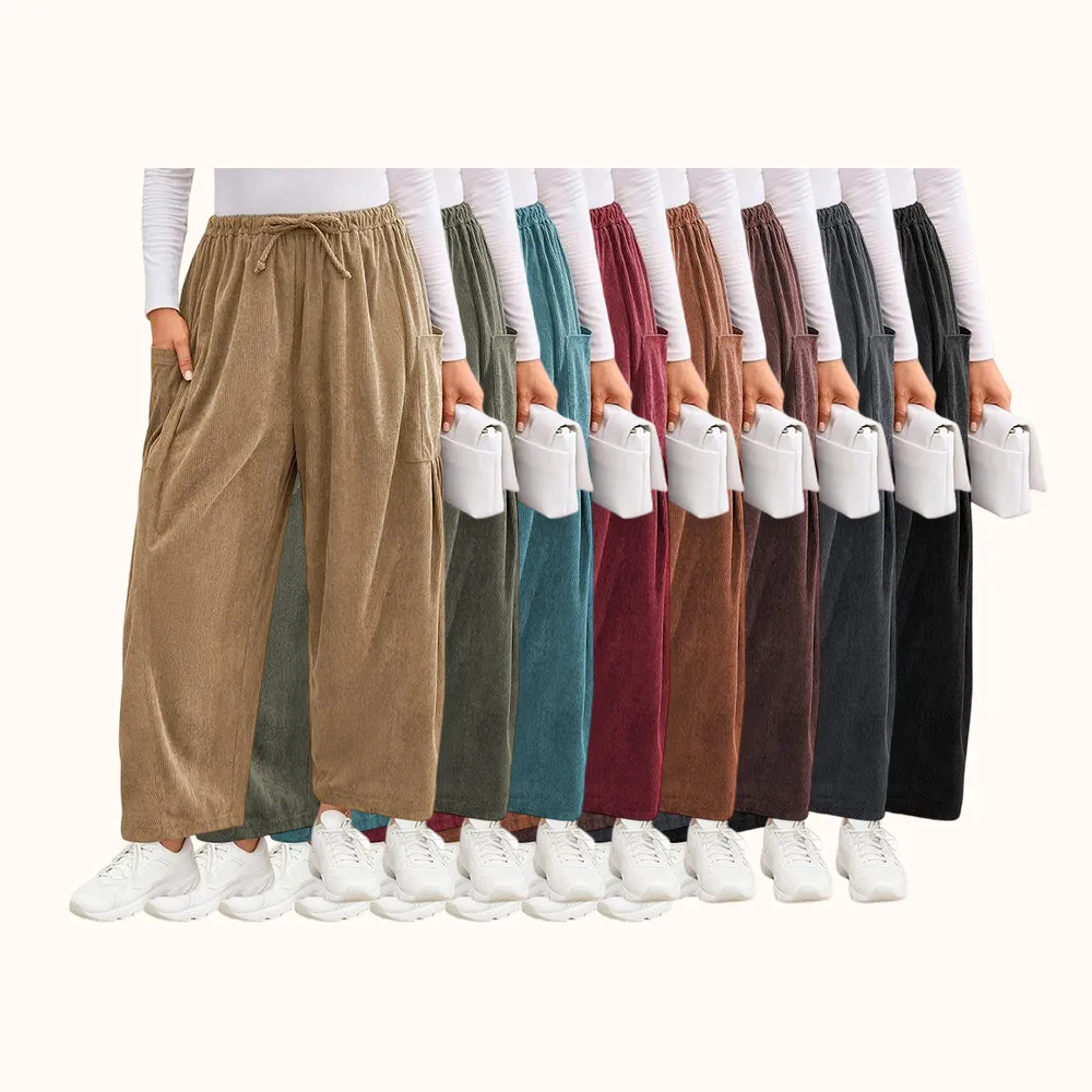 Womens Corduroy Pants Wide Leg Palazzo Harem Pants