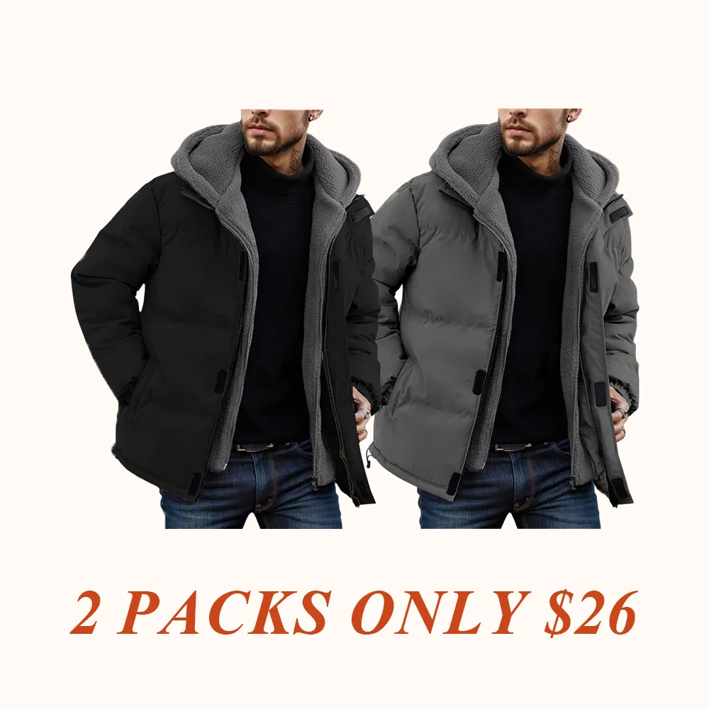 Men's Thickened Windproof Winter Jacket - Cold-Resistant Warm Fleece Lined Hooded Coat