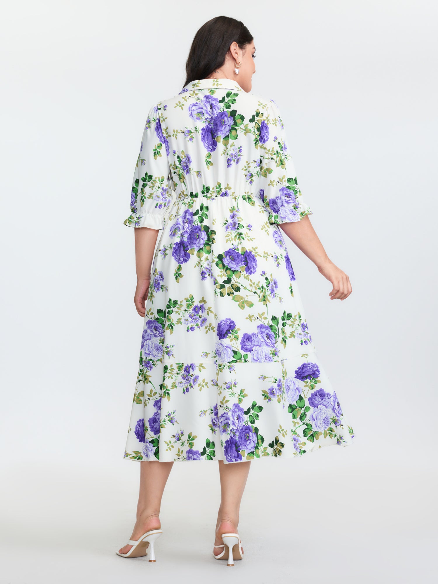 Large Floral Print Wrap Pockets Midi Dress