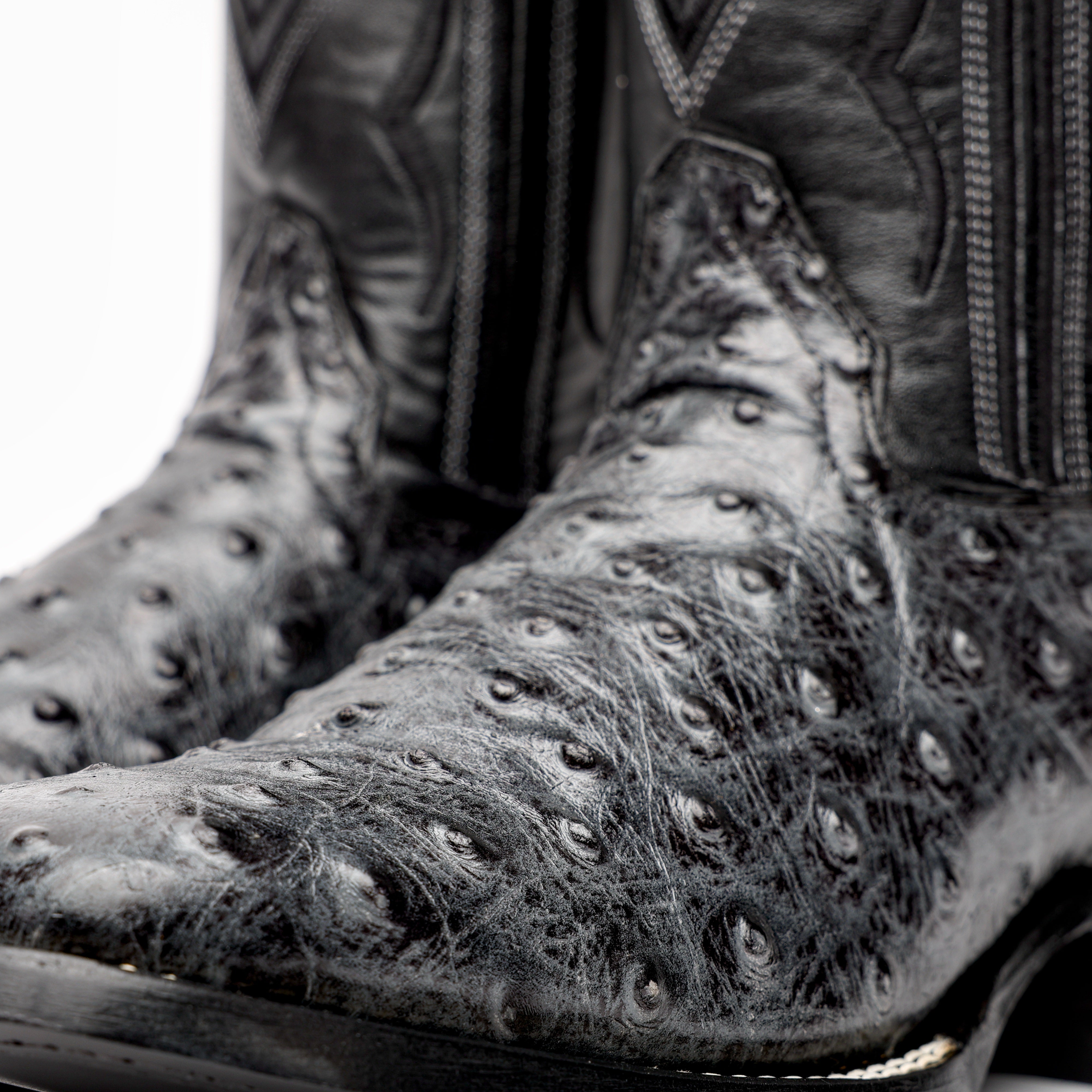 Grey Ostrich Leather Boots - Square Toe