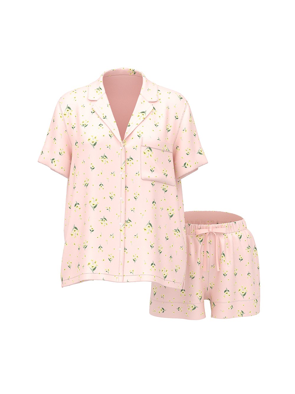 Signature Satin Short Pajama Set  Sheer Blush Floral
