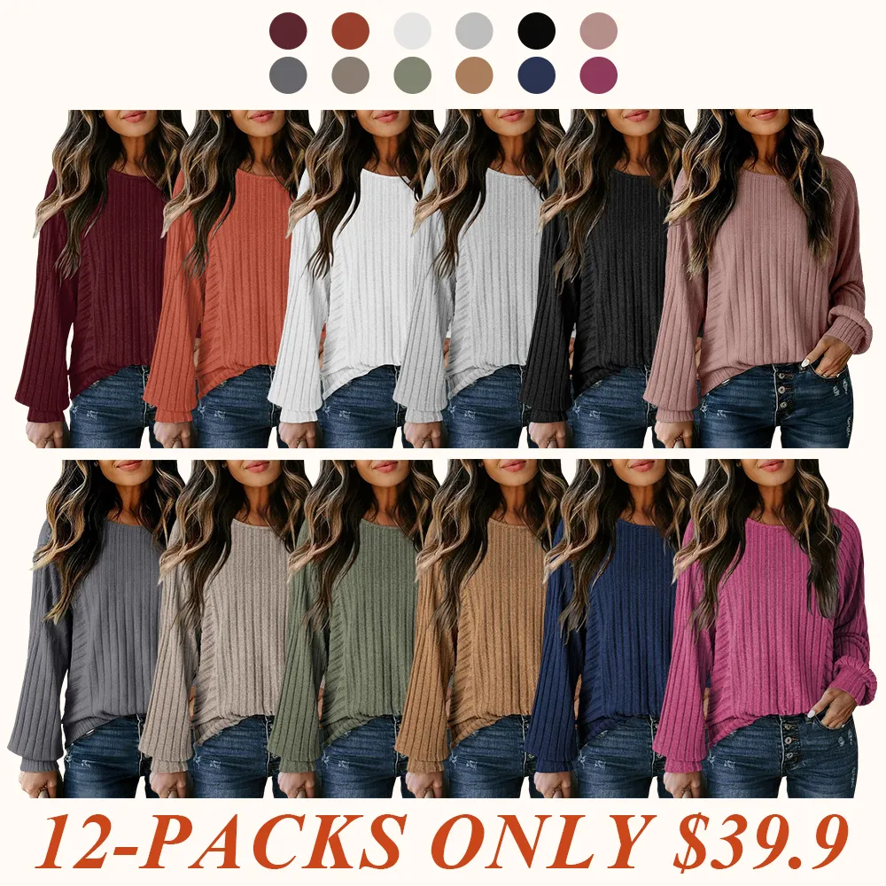 Womens Soft Long Sleeve Crewneck Shirts Fall Casual Loose Fit Knit Tops Blouses