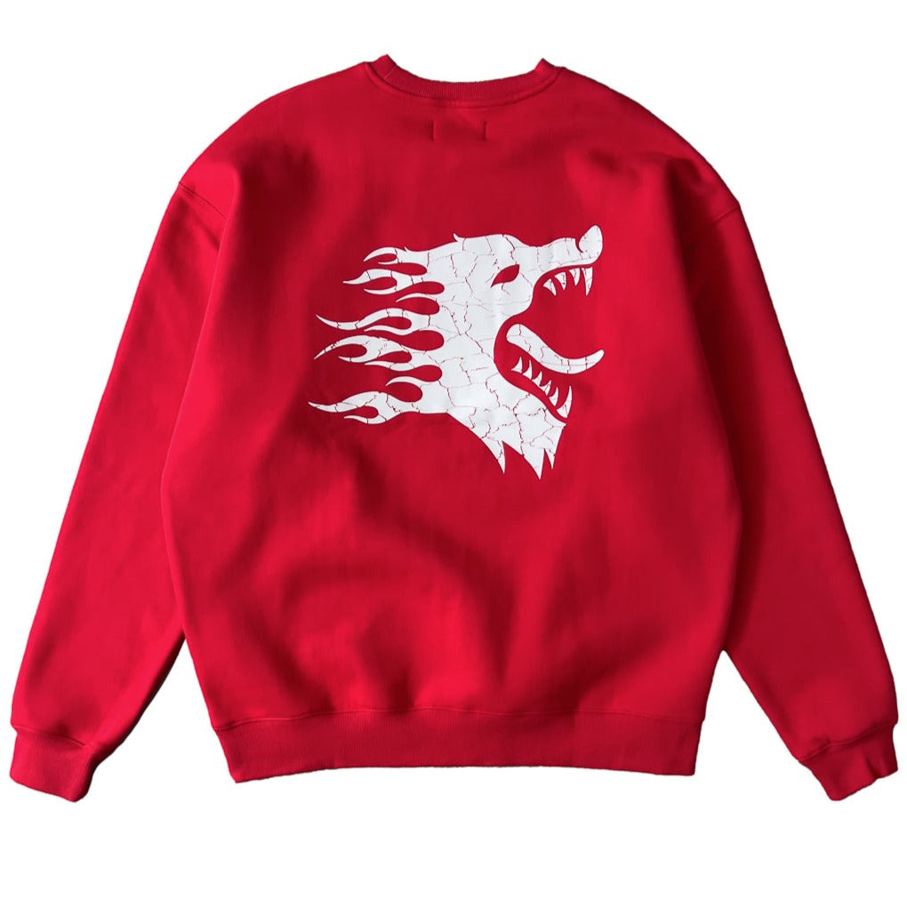 OVERSIZED LUX WAR WOLF CREW NECK - RED / WHITE