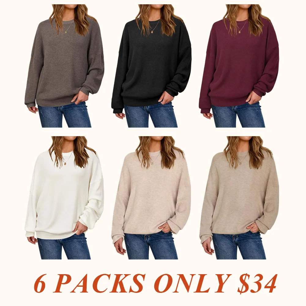 Women's Wool Blend Oversized Sweaters Crewneck Casual Fall Outfits Fashion Tops