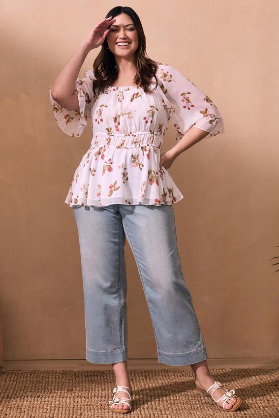 Plus Size Faded Blue Wide Leg Ankle Jeans