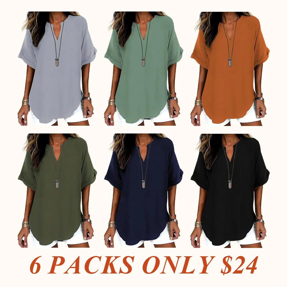 Women's Plain Short Sleeve Blouse, Casual Solid Color Top for Daily Wear, Ladies Clothes for All Seasons