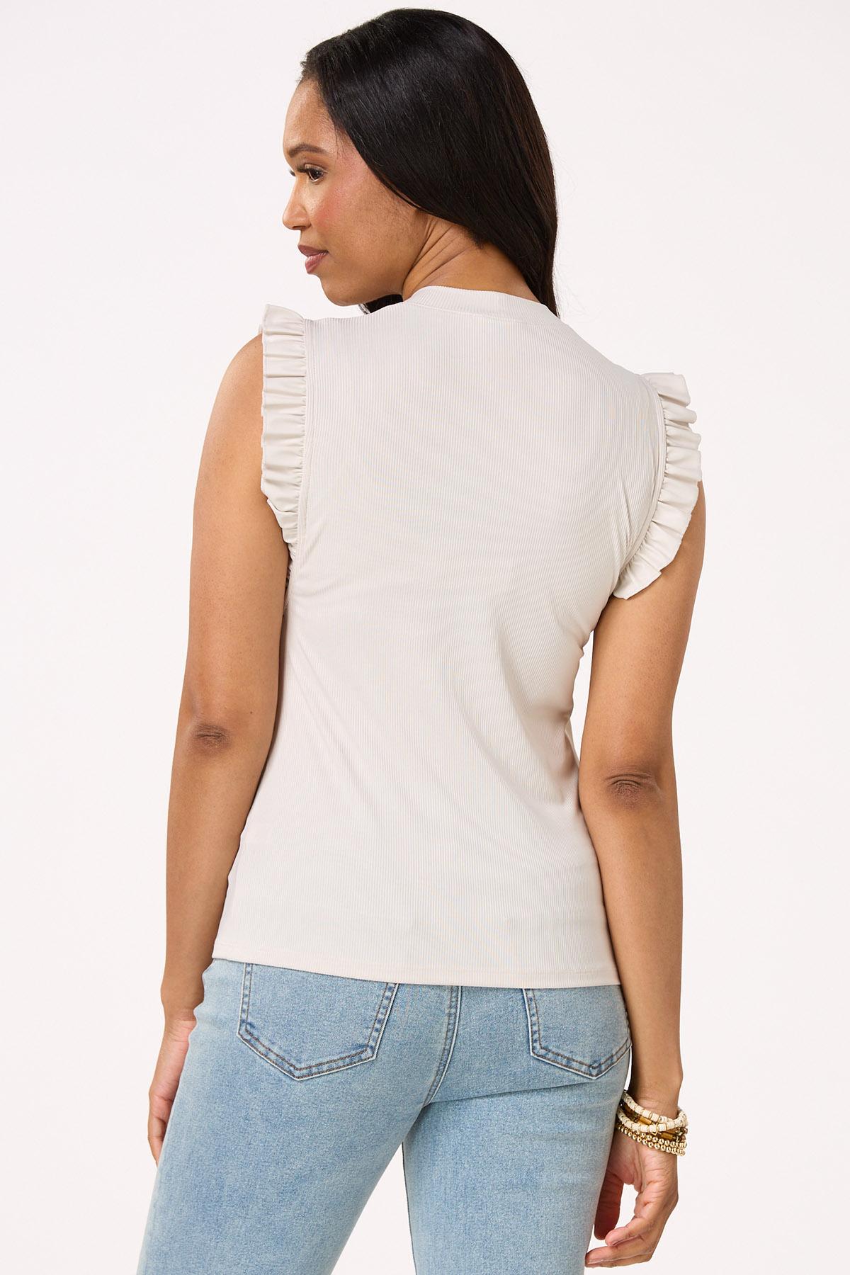 Faux Leather Ruffle Trim Tank