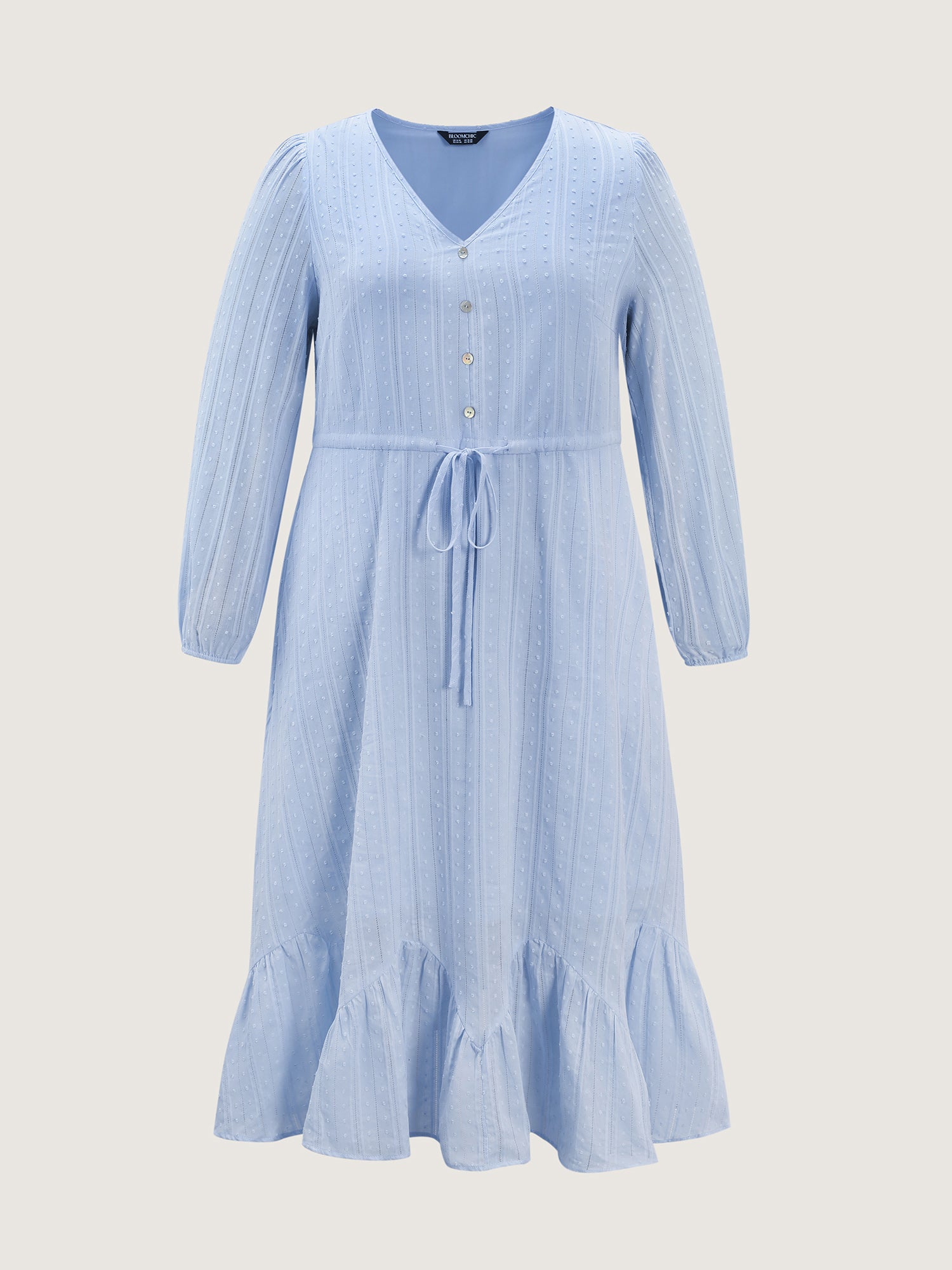 Cotton Striped Waist-Drawstring Tiered Midi Dress