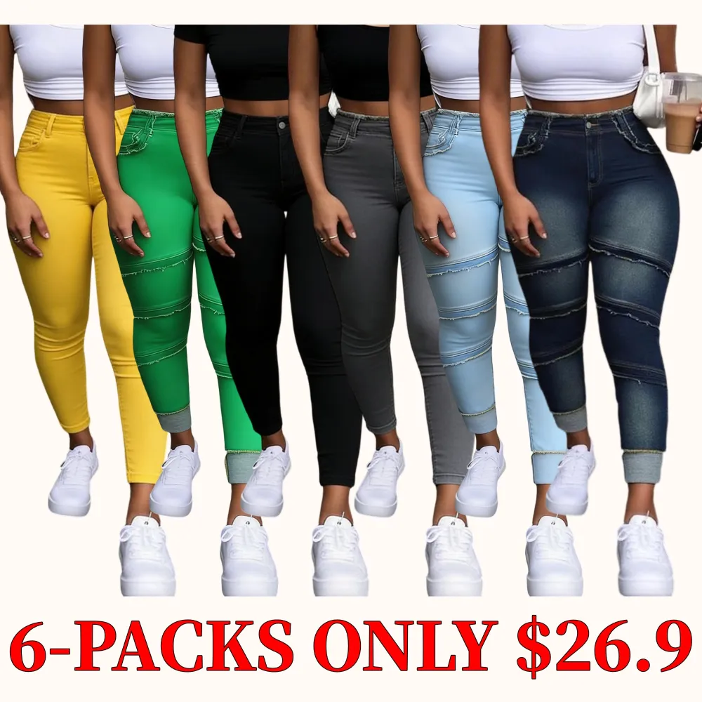 High-waisted denim jeans with raw-edge pockets