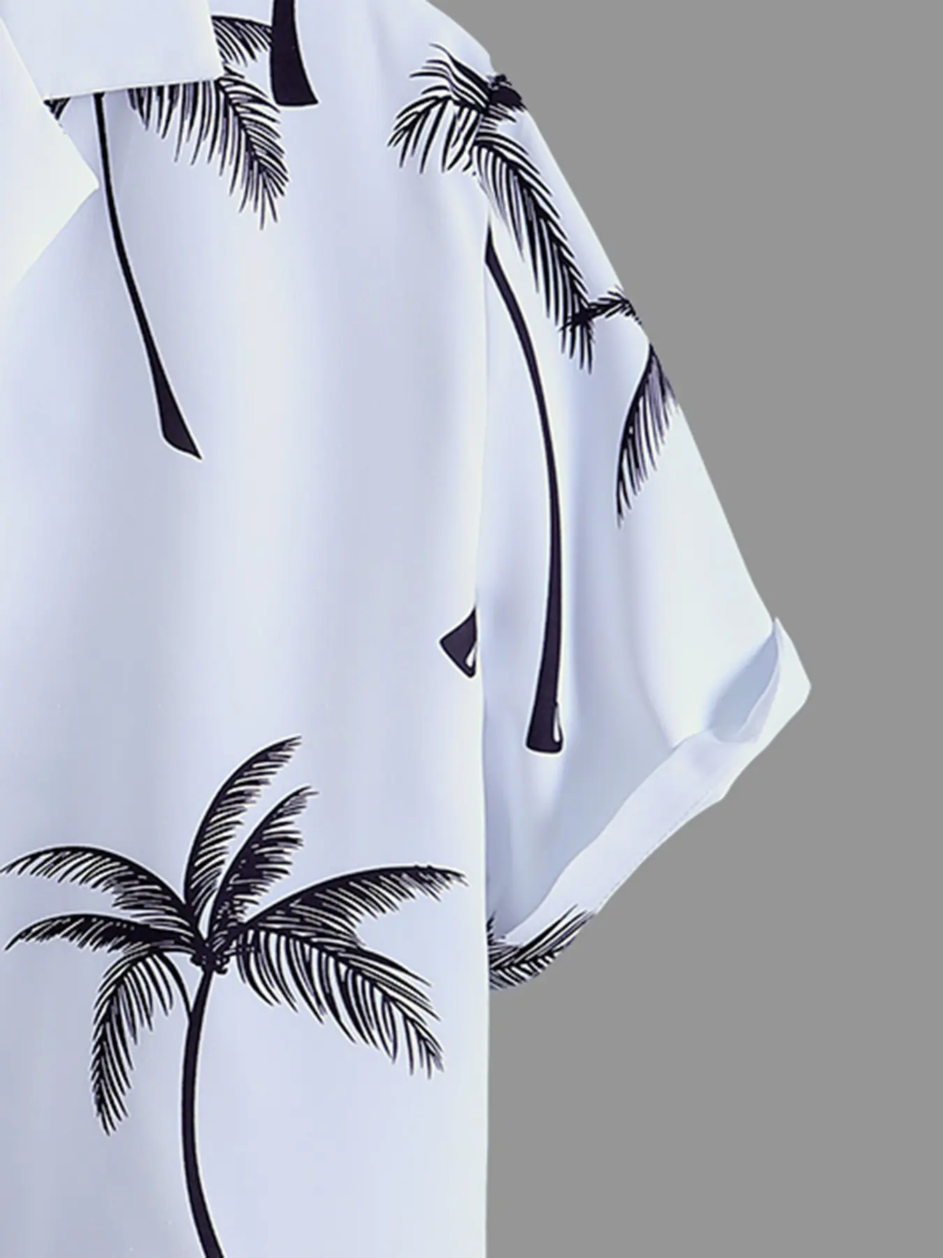 Tropical Palm Tree Print Loungewear Set, Shorts Pyjama Set - Short-Sleeve Button-Up Shirt (Rolled Cuffs) + Drawstring Shorts