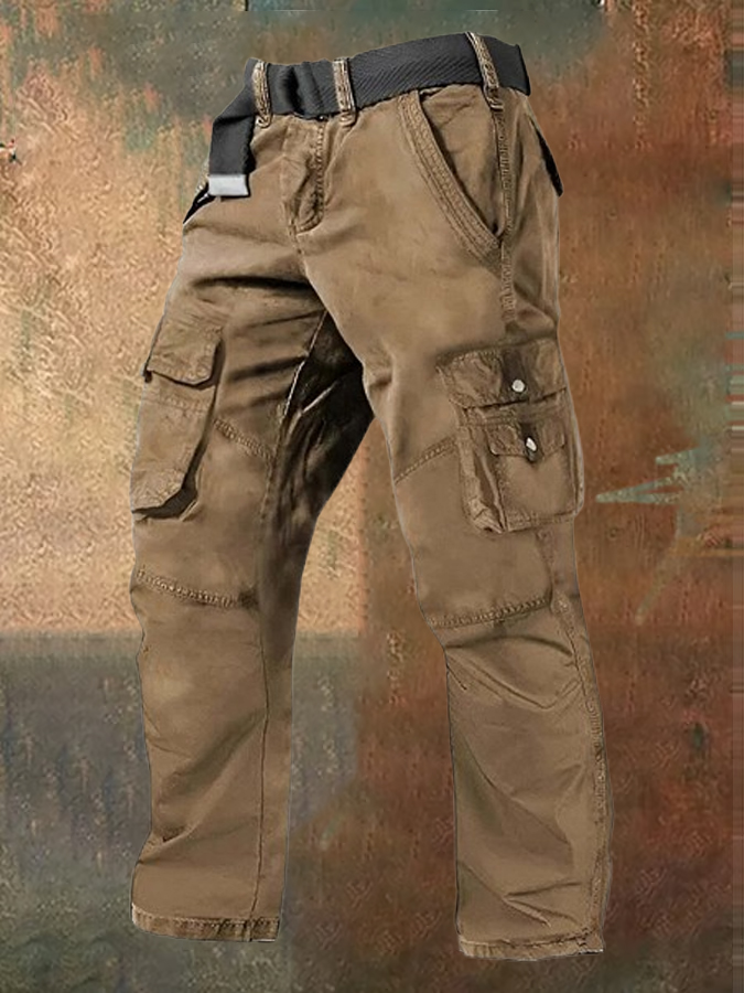Men's Multi Pocket Plain Breathable Moisture Outdoor Daily Camping & Hiking Pants (Belt Included)