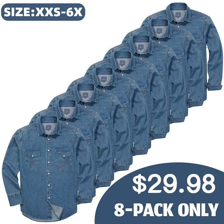 🔥HOT-SALE 🔥Men's Long Sleeve Stone-Washed and Pre-Washed Denim Work Shirt