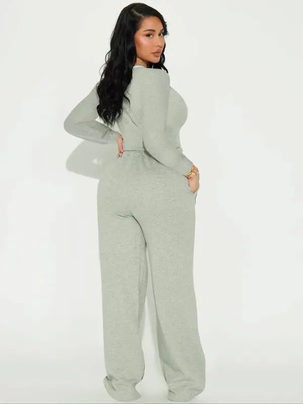 Women Casual Long Sleeve Top and Side Stripe Sports Pants Set