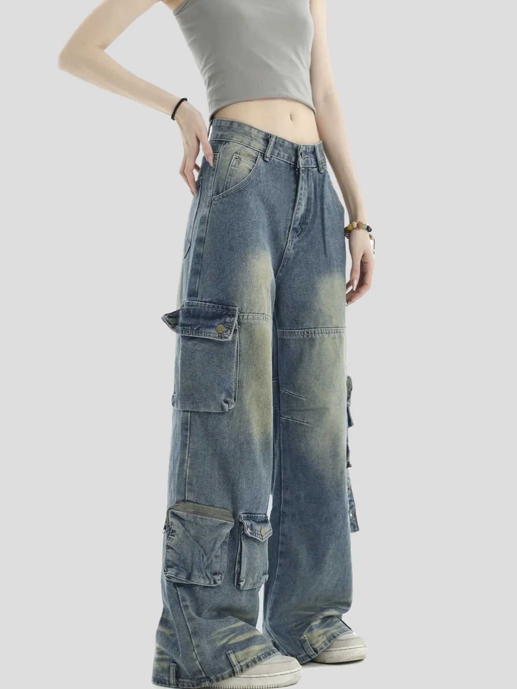 Navy Solar Wide Leg Cargo Jeans