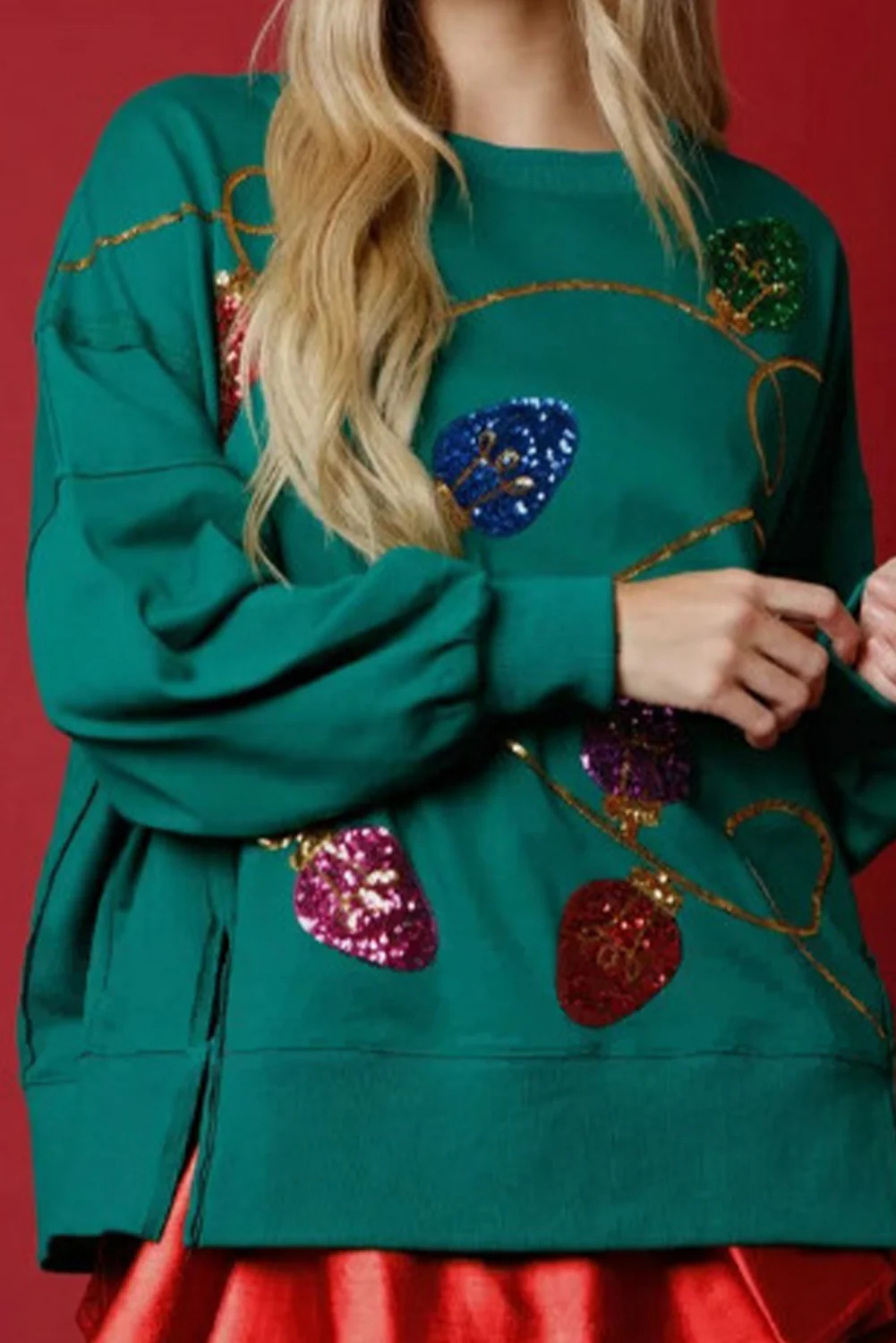 Blackish Bright Christmas Lights Sequined Oversized Sweatshirt