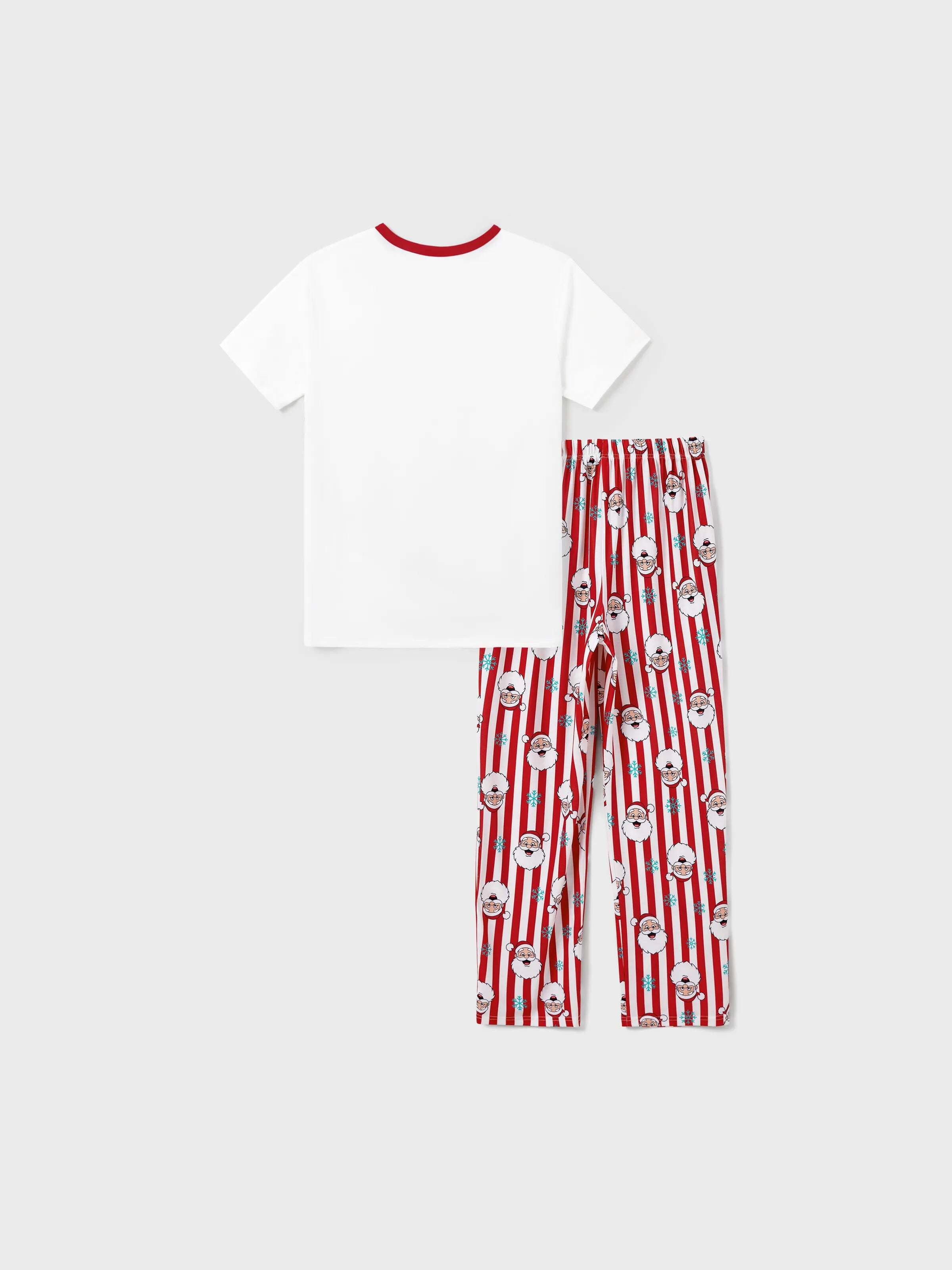 Christmas Matching Family Pajamas Set Santa Claus and Snowflakes Red Stripes PJS Red
