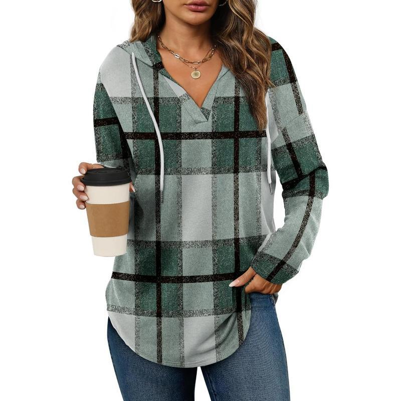 Women's Plaid V-Neck Tunic Sweatshirt