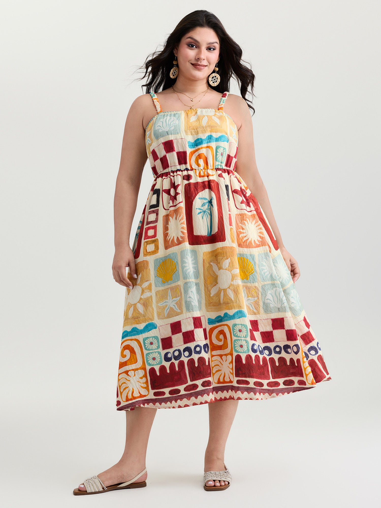 Playful Collage Print Cami Midi Dress