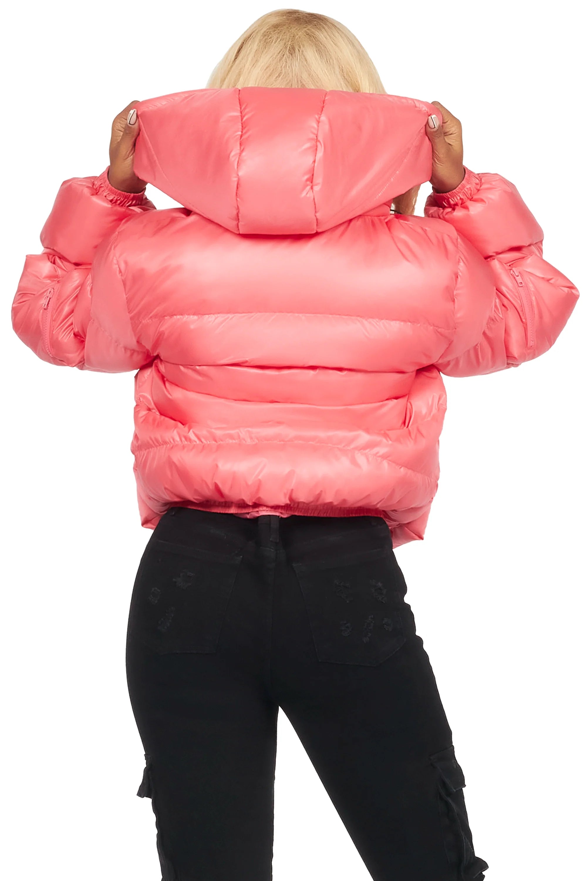 Keisha Pink Cargo Puffer Jacket