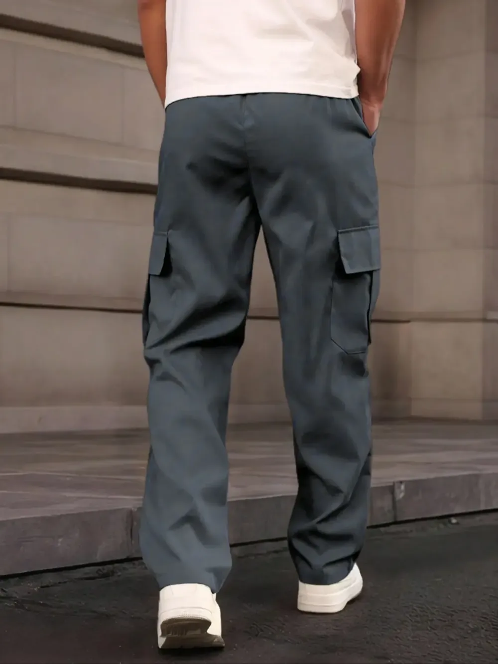 Men's Casual Work Pants, Unique Print, Multiple Pockets, Accordion Design at Knees, Adjustable Drawstring Waist, Outdoor Hiking