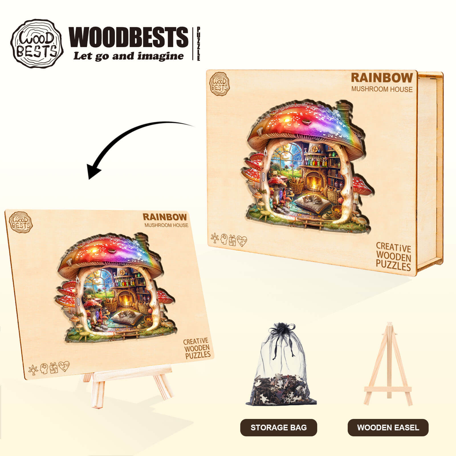 Rainbow Mushroom House Wooden Jigsaw Puzzle