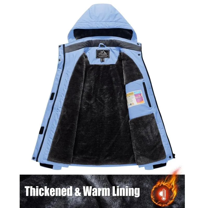 Women's Waterproof Ski Jacket Hooded Fleece Lined Warm Winter Jacket